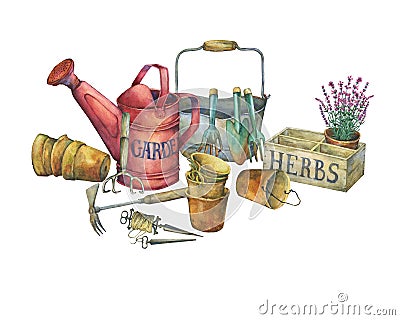 Illustration of gardening tools. Stock Photo