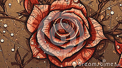 Sepia Ink Rose with Raindrops Stock Photo