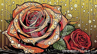 Sepia Ink Rose with Raindrops Stock Photo