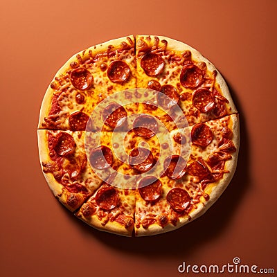 Illustration, Generative AI, round pizza with smoked sausage Stock Photo