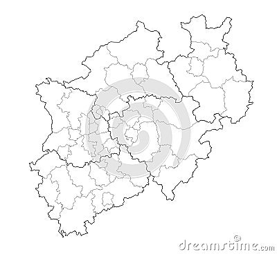 Illustration with the geographical map of North Rhine-Westphalia Vector Illustration