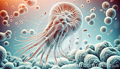 Illustration of a Giardia lamblia, a microscopic parasite with flagella. Digital art of protozoan causing giardiasis Stock Photo