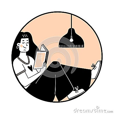 Illustration of a girl with a book. Reading, time with yourself, lifestyle. Vector Illustration