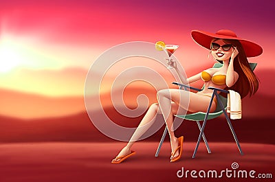 Illustration girl in lounge chair Stock Photo
