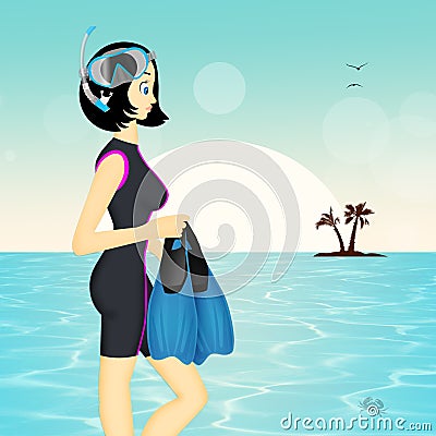 Girl makes snorkeling Stock Photo