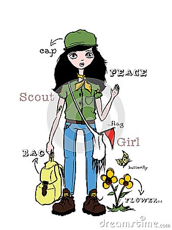 illustration of girl scout, t-shirt graphic Stock Photo