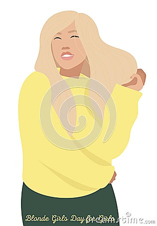 An illustration of a girl who shows off her blonde hair for the day of blondes. Vector Illustration