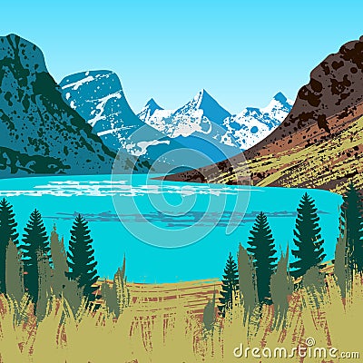 Illustration of Glacier National Park Vector Illustration