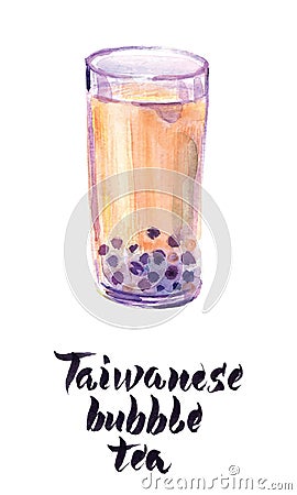 Illustration of glass of Taiwanese bubble tea Vector Illustration