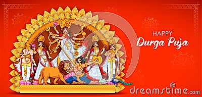 Goddess Durga Face in Happy Durga Puja Subh Navratri Indian religious header banner background Vector Illustration