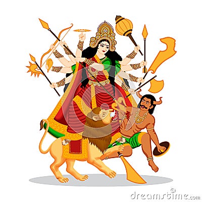 Illustration of goddess durga in happy durga puja and shubh navratri, maa durga kill mahishasura Vector Illustration