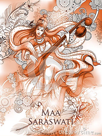 Goddess of Wisdom Saraswati for Vasant Panchami India festival background Vector Illustration