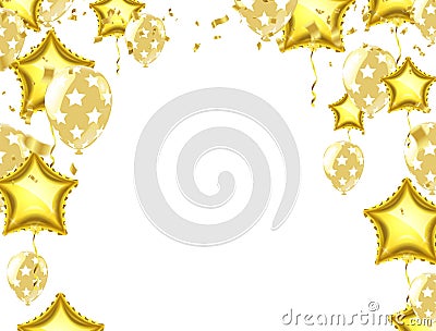 Illustration of Gold Glossy Balloons with Stars on White Background Vector Illustration
