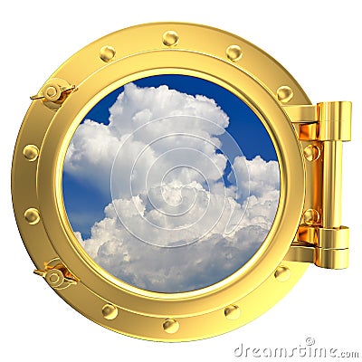 Illustration of a gold ship porthole Stock Photo