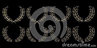 Illustration with gold wreaths on black background. Holiday vector illustration. Christmas banner. Stock image Vector Illustration