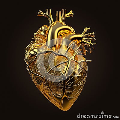 Illustration of golden human heart. Generative Ai. Stock Photo