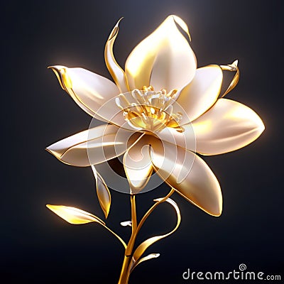 Illustration of a golden lily on a black background. 3d rendering AI generated Stock Photo