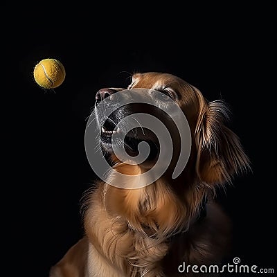 illustration of golden retriever dog posing with a tennis ball at the hairdresse Cartoon Illustration