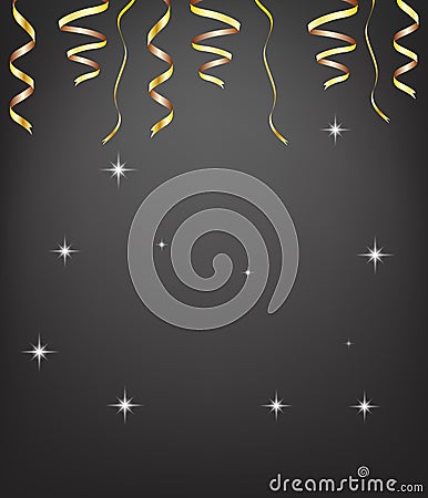 Golden serpentine ribbons isolated on black background Vector Illustration