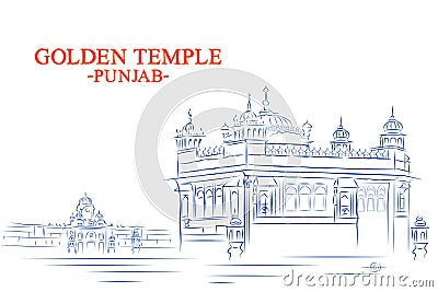 Golden Temple Harmandir Sahiba a gurdwara in the city of Amritsar, Punjab, India Cartoon Illustration