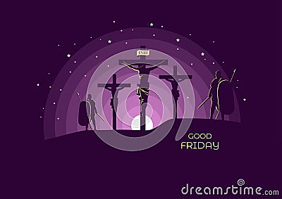 Jesus Dies On The Cross on Good Friday. Vector Illustration Vector Illustration