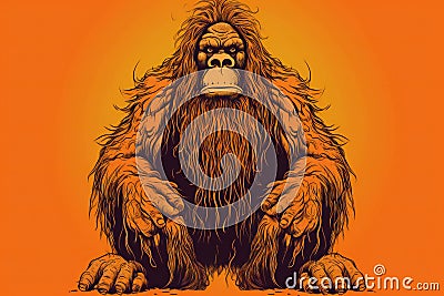 Gorilla with orange background, illustration for your design Cartoon Illustration