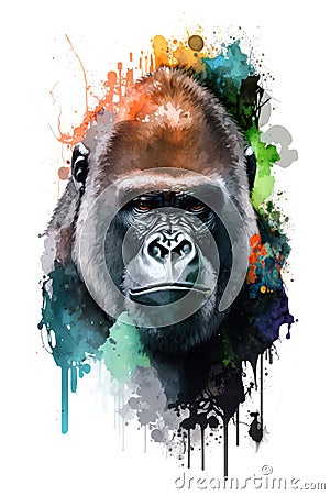 Illustration gorilla in watercolor. Animal on a white background, generative AI Stock Photo