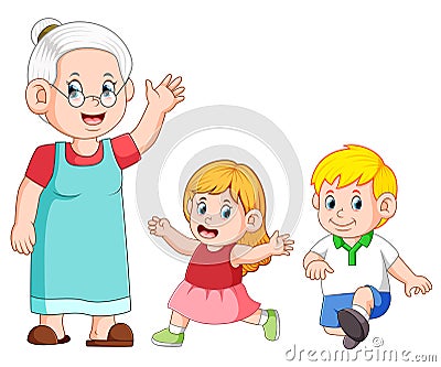the grandmother is taking care and playing with her grandchild Vector Illustration