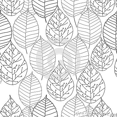 Illustration of graphic autumn leaves. Seamless pattern texture. Hand drawn, sketch, graphic design Vector Illustration