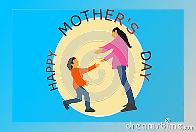 Illustration graphic of Child running toward his mother for getting a hug from his mom,for the occasion of mother`s day. Stock Photo