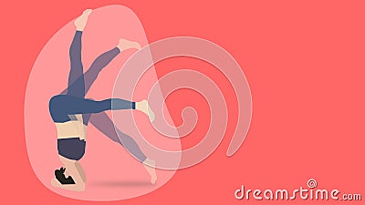 Illustration graphic of a girl showing the step by step method for doing head stand yoga. four steps of doing head stand yoga pose Stock Photo