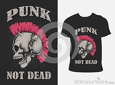 Illustration vector punk skull with t shirt design Vector Illustration