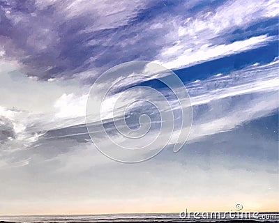 Illustration gray-blue sky, rain clouds, beautiful clouds, sea sky. Stock Photo