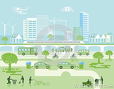 Green ecological city illustration Vector Illustration