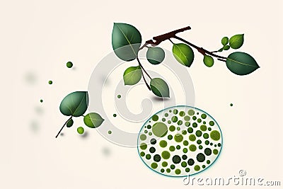 Illustration of green leafs and petri dish Stock Photo