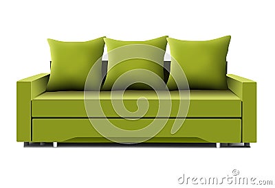 Illustration green sofa with pillows isolated on white Vector Illustration