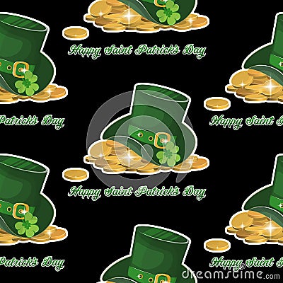 Illustration, green St. Patrick s Day hat with clover Vector Illustration