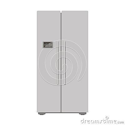 Illustration grey closed refrigerator kitchen for food - vector stock. Freser, home appliance, daily ration. Vector Illustration