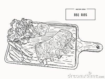 Illustration of grilled spare ribs . Vector Illustration