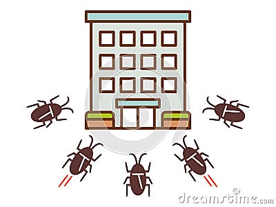Illustration of a group of cockroaches invading an apartment Vector Illustration