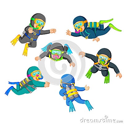 A group of professional diver with the good possing Vector Illustration