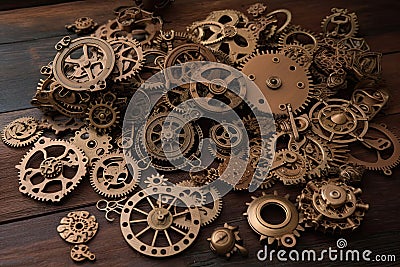 Illustration of a group of small gears on a table Stock Photo