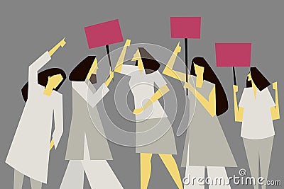 Group of women protest with holding placards Vector Illustration