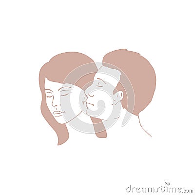 Vector illustration of a guy kissing a girl in the ear,cartoon design Stock Photo