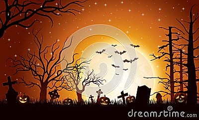 Halloween background with pumpkins Vector Illustration