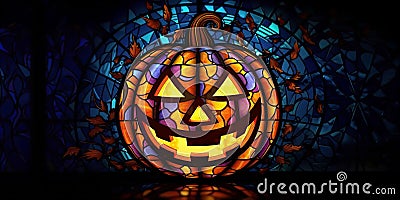 Halloween Pumpkin Jack’O Lantern Stained Glass Window Illustration Background Cartoon Illustration