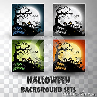 Halloween silhouette background sets with different colour scene Vector Illustration