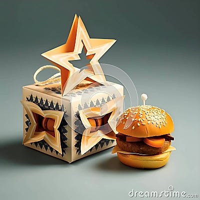 Illustration, hamburger and Christmas gift Stock Photo