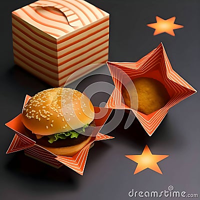Illustration, a hamburger inside a box Cartoon Illustration