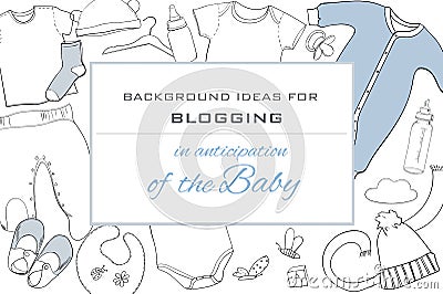 Illustration of Hand drawn Baby clothes Flat lay coordination on white background. Children collage. Top view. Template Vector Illustration